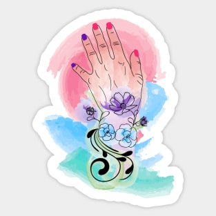 Female hand and flowers Sticker